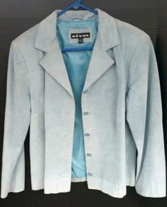 Revue Women's Blue Suede Jacket Size 10 Button Front Long Sleeve Excellent Cond. - Picture 1 of 7