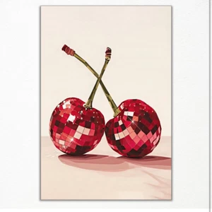 Disco Balls Red Cherries Print Poster Wall Art Canvas Picture 12” x 16” Unframed - Picture 1 of 4