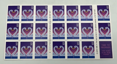 Scott #3123a 32¢ Love Swans Heart Booklet of 20 Stamps - Image 1 of 4