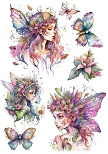 Watercolor Fairies and Butterflies Fantasy Collage Stickers - Just Cut & Use!