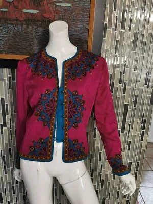 Adrianna Papell Evening Jacket Sz 10 Pink Silk Vintage Cardigan Button Front0095 - Image 1 of 4