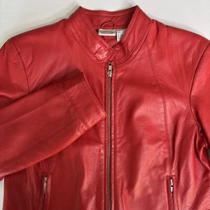 VTG Red Genuine Leather Jacket Women’s Size 6 Newport News Brand Full Zip - Picture 1 of 5