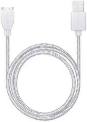 2 Lumsing Fitbit Surge USB Nylon Charging Cables 3.3 feet/1M White/Silver [B39] - Image 1 of 4