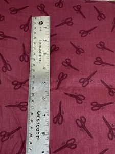 Vintage Cranston Fabric Maroon Scissors Leslie Beck 4.5Y x 44" Width *As Is* - Picture 1 of 5