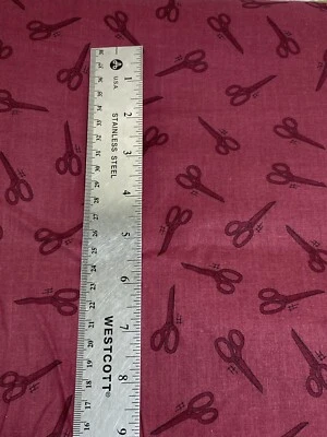 Vintage Cranston Fabric Maroon Scissors Leslie Beck 4.5Y x 44" Width *As Is* - Image 1 of 4
