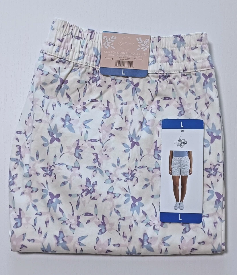 Jachs Girlfriend Women's Stretch Satin Chino Shorts White Size L