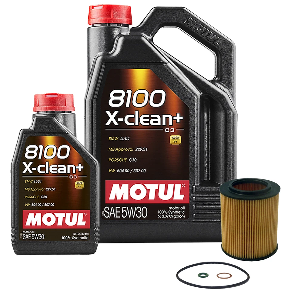 Kit de troca de óleo do motor filtro 6L Motul 8100 X-CLEAN+ 5W30 Wix para BMW LL-04 API SN - Imagem 1 de 1