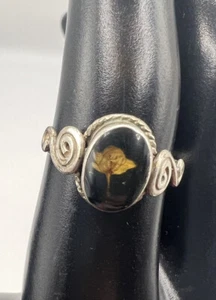 Estate VTG Sterling Silver 950 Artisan Dried Flower Ring - Size 7.25 - Picture 1 of 12