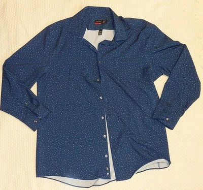 Camisa social J Ferrar elástica fina com botões L 16-16.5 32-33 pontos de discoteca azuis - Imagem 1 de 4