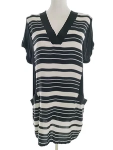 Wallis Size M Black Short Sweater Dress Viscose 100% Short Sleeve Stripes Pocke - Picture 1 of 5