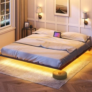 Floating Bed Frame King Size, Bed Frame with Charging Station and LED Lights,... - Bild 1 von 9