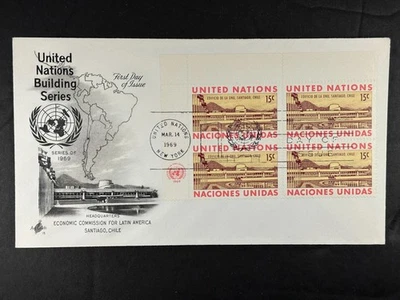 UN FDC 1969 15c Block of 4 w Emblem Economic Com. for Latin America Chile a567 - Image 1 of 2
