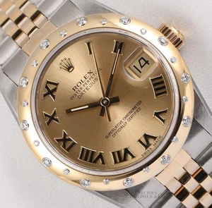 Rolex. Datejust 31mm Factory 18K Yellow Gold Scatter Diamond Bezel Roman Dial - Picture 1 of 6