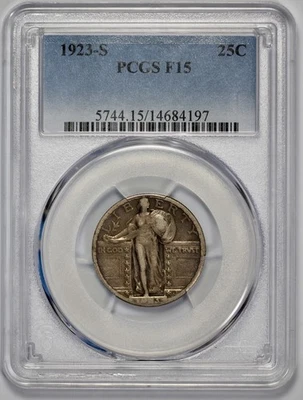 1923-S Standing Liberty 25c Silver Quarter PCGS F 15 - Image 1 of 4