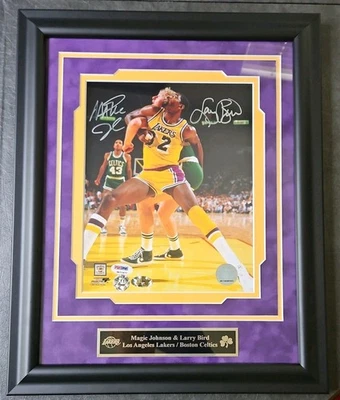 Larry Bird+Magic Johnson Autographed 8×10 Photo, 14 × 17 Framed. PSA/ DNA + LB. - Image 1 of 4