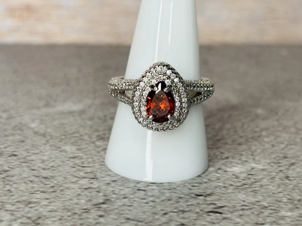 Anillo Retro RBP Rubí y Topacio Blanco “Barco Crucero” En Chapado en Rodio Talla 9 Foto 1 de 3