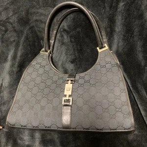 GUCCI Canvas Leder Jackie Schultertasche Handtasche Schwarz Gold Hardware aus Japan - Bild 1 von 17