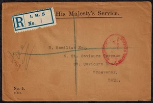 Great Britain 1921 OHMS Registered Cover w/ Inland Revenue Oval in RED - Picture 1 of 3