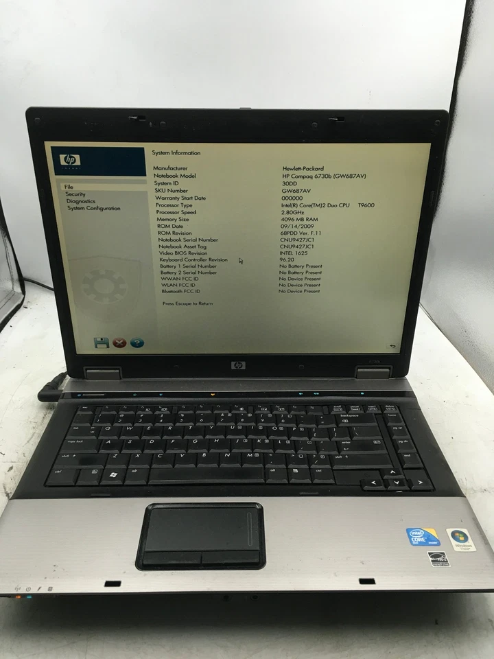 HP PROBOOK 6730B - BOOTS TO BIOS - INTEL CORE 2 DUO - NO RAM -15"-READ DESC - BB - Image 1 of 4