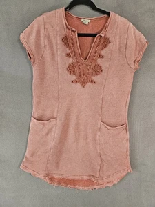 Anthropologie Anama Medium Boho Embroidery Vneck Sweatshirt Short Sleeve Pockets - Picture 1 of 7