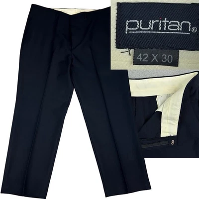 Pantalones Vintage Azul Oscuro Puritano Poliéster 42 X 29 Cintura Alta Foto 1 de 4