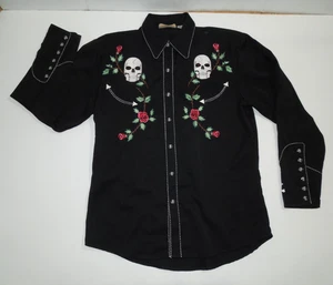 Scully Black Western Shirt Skull & Crossbones Cowboy Embroidered Snap, medium - Picture 1 of 13