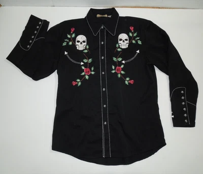Camisa Western Negra Scully Calavera y Huesos Cruzados Vaquero Bordada a Presión, Mediana Foto 1 de 4
