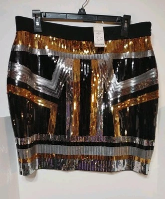 Bebe Nueva Con Etiquetas Patrón Geométrico Lentejuelas Mini Falda Talla Extra Grande Foto 1 de 4