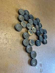 Vintage Wooden Turned light and dark coloured WOODEN DRAUGHTS - 28 pieces. - Picture 1 of 7