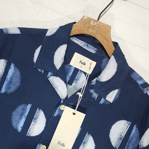 ⭐ Mens Folk Clothing regular fit Navy Seersucker SS shirt size M 40" RRP £125 - Picture 1 of 9