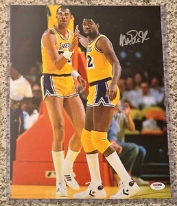 MAGIC JOHNSON AUTHENTIC 11X14 AUTOGRAPH PHOTO PICTURE WITH KAREEM PSA/DNA COA - Picture 1 of 2