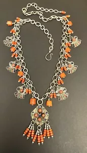 Kabyle enameled berber Tuareg pendant & khamsa Hamsa charms with coral Necklace. - Picture 1 of 15