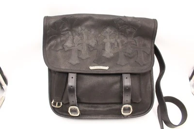 COA Chrome Hearts Cross Black Leather Shoulder Messenger Bag 1995 Sterling Hdwar - Image 1 of 4