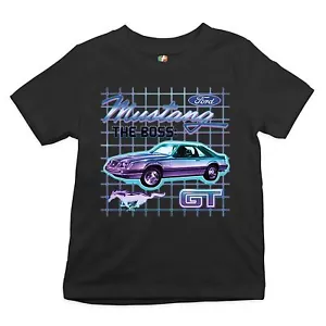 Ford Mustang GT the Boss Youth T-shirt Vintage Neon Car Retro Licensed Kids - Picture 1 of 30