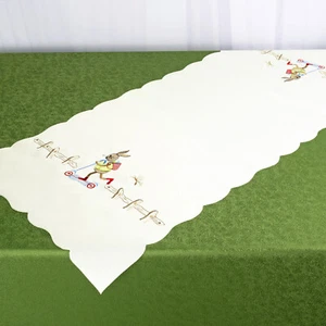 Tischläufer Ostern bestickt Maschienenstickerei 40x90 cm Hase mit Roller - Bild 1 von 1