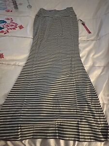 Womens Pin Striped Maxi Skirt Esti Couture Grey Large Waist 14 L40 Nwt