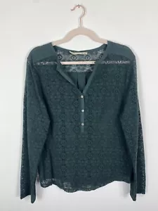 Acote Cotelac Top Womens Size 14 UK Green Lace 3/4 Sleeve Button Up Relaxed - Picture 1 of 20