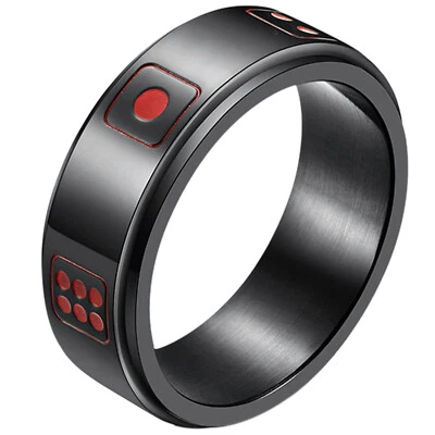Men Women Lucky Dice Spinner Ring Anti Anxiety 8MM Stainless Steel Fidget #6-12 - Image 1 of 4