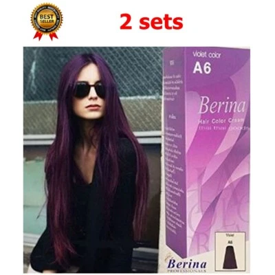 2x Berina A6 Violeta Púrpura Mejor Tinte de Cabello Color Crema Larga Duración Permanente Deve Foto 1 de 4