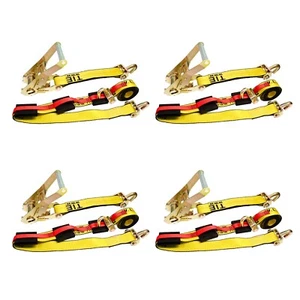 4 Pack 2" x 10' Swivel J Hook Over Tire Wheel Ratchet Tie Down for Car Hauler - Picture 1 of 7