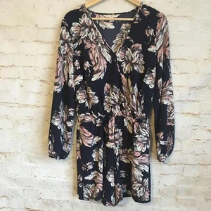 Boston Proper Women's XS Navy Blue Pink Floral Long Sleeve Romper - Picture 1 of 6