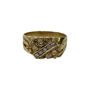 18ct 18K Yellow Gold Men’s Nugget Ring With Diamonds TDW 0.20ct Size X1/2. New - Picture 1 of 10