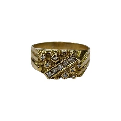 Anillo pepita de oro amarillo de 18 quilates y 18 quilates para hombre con diamantes TDW 0,20 quilates talla X1/2. Nuevo Foto 1 de 4