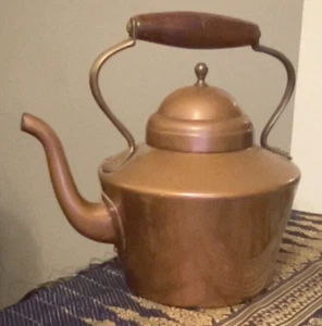 Vintage Copper Tea Kettle With Brass Handles. Medium Size. Early 1900's. Lcopral - Picture 1 of 7