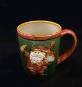 VTG Coffee Chocolate Mug Pottery Embossed Ceramic Christmas Santa Handmade #T3 - Picture 1 of 5