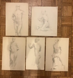 X5 Early 20th Century - 1940’s Male Nude Graphite Studies By Farrell ~ Grant Era - Picture 1 of 6