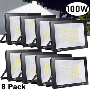 8 Pack LED Flood Lights Outdoor 100W Security Light Garden Floodlight Cool White - Picture 1 of 10