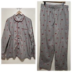Men’s Lands’ End Pajamas Size L Gray  with Fox Print 100% Cotton EUC