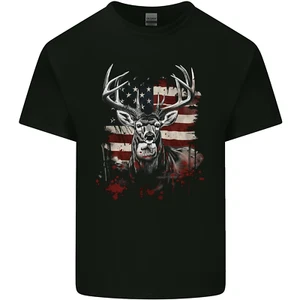 An American Deer With Flag USA Hunting Mens Cotton T-Shirt Tee Top - Picture 1 of 3