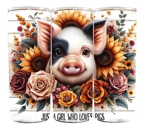 Just A Girl Who Loves Pigs Pig Floral Flowers 20oz Tumbler Insulated Travel - Picture 1 of 3